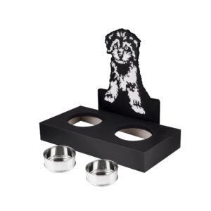 Pet Feeder for Dogs & Cats | Dog Bowl Stand for Toy Breed Dogs | Two Removable Stainless Steel Food and Water Bowls (750 ml X 2 Bowl Water-Proof Wooden Stand.